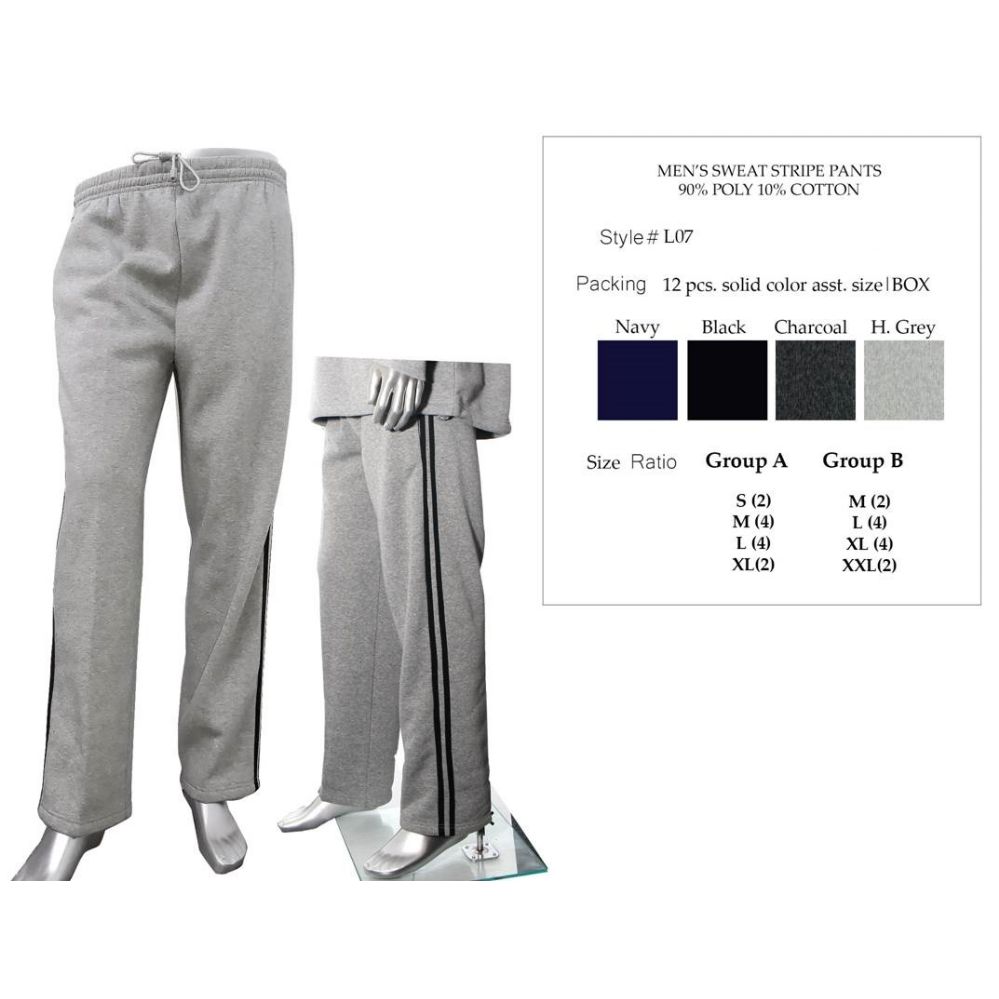 12 Pieces of Mens Sweat Stripe Pants 90% Poly 10% Cotton