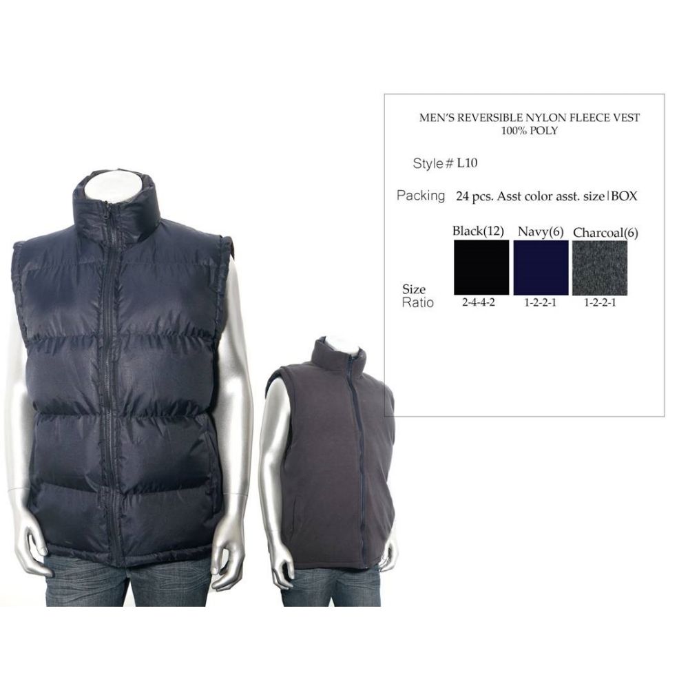 24 Pieces of Mens Reversible Nylon Fleece Vest 100% Poly