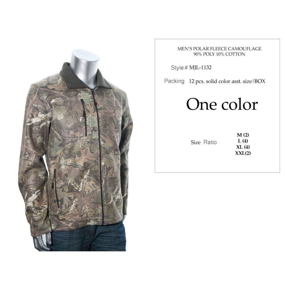 12 Wholesale Mens Polar Fleece Camouflage Sweat Shirt 90% Poly 10% Cotton