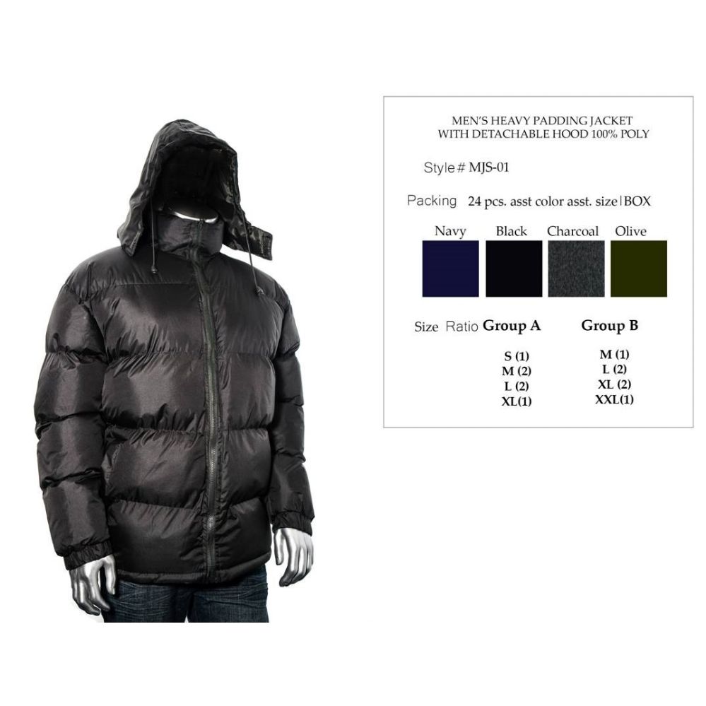 24 Pieces of Mens Heavy Padding Jacket With Detachable Hood 100% Poly
