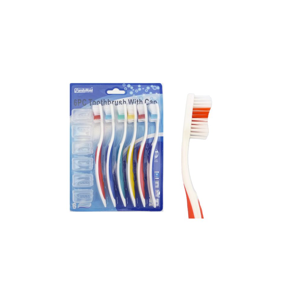 144 Wholesale 6 Pack Toothbrushes With Travel Caps