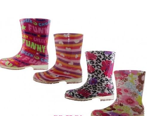 24 Wholesale Children's Water Proof Print Rubber Rain Boots