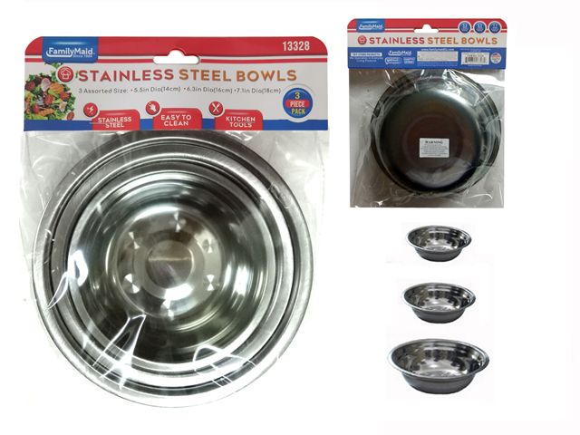 144 Pieces of 3pc Stainless Steel Bowls