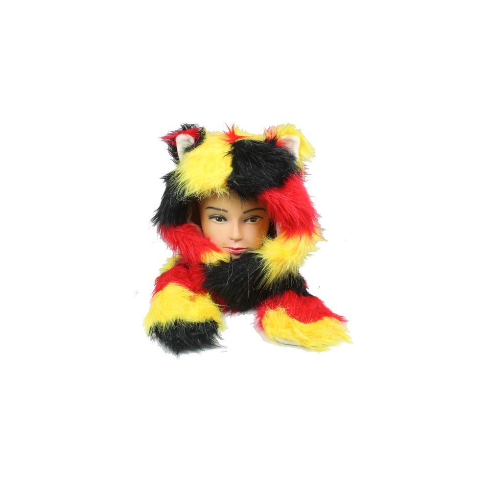 12 Pieces of Soft Faux Fur Multicolor Animal Hat With Builtin Paws Mittens