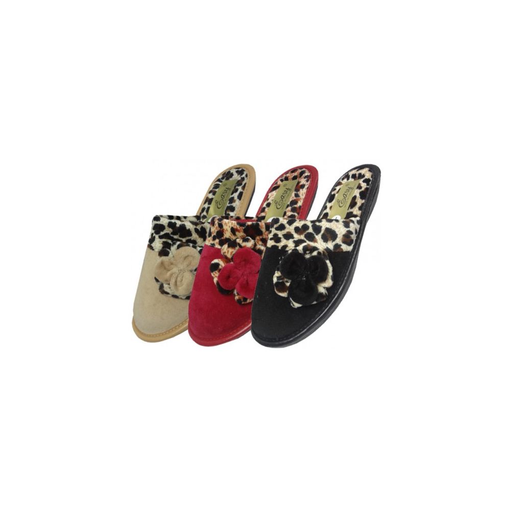 33 Wholesale Women's Velour Printed Leopard Slippers