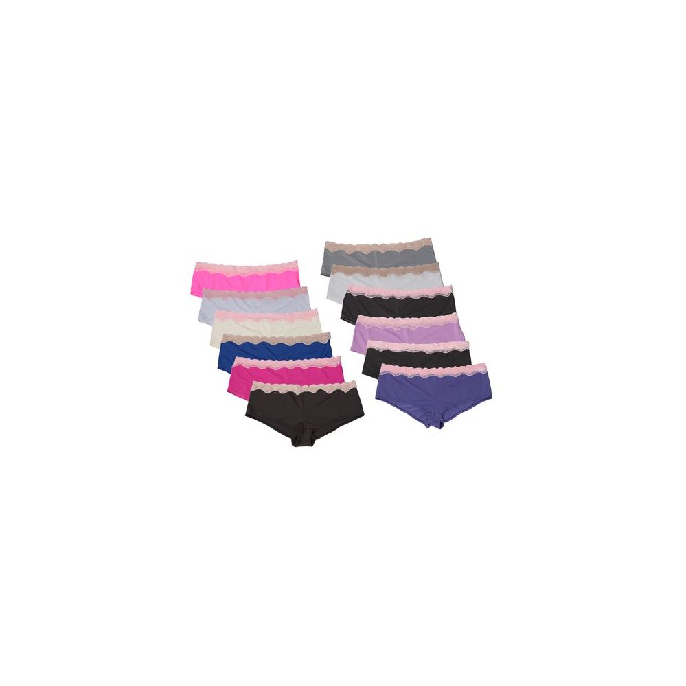 72 Wholesale Ladies Nylon/spandex Panties With Lace Trim In Assorted Colors  And Sizes 8/9/10 - at 