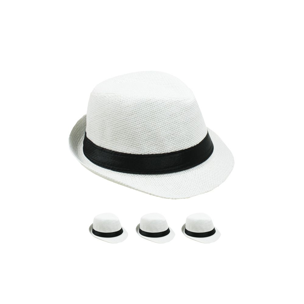 24 Wholesale Children White Fedora Hat With Black Band