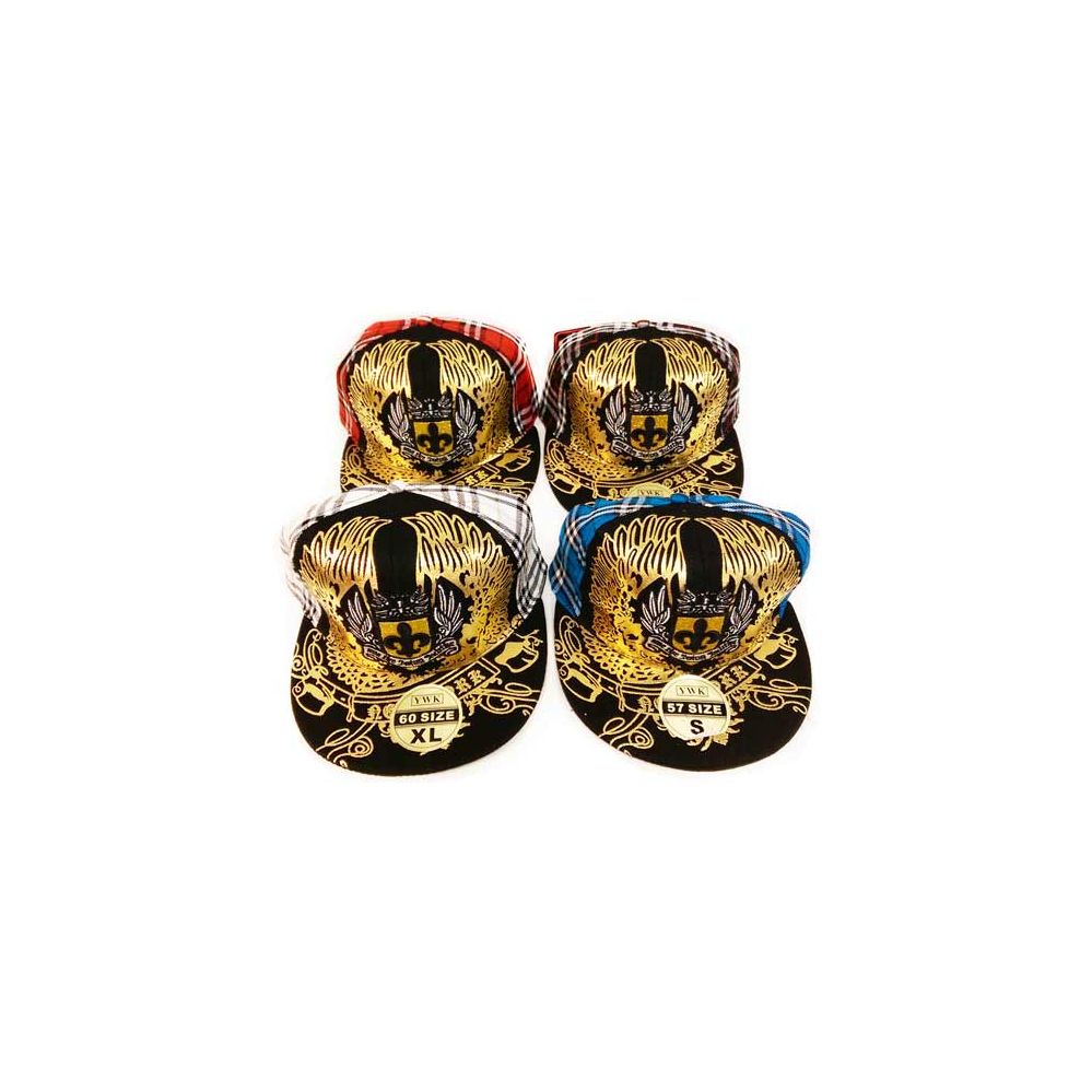 48 Pieces of Golden Fler De Lis Pattern Flat Bill Hats Caps Plaid