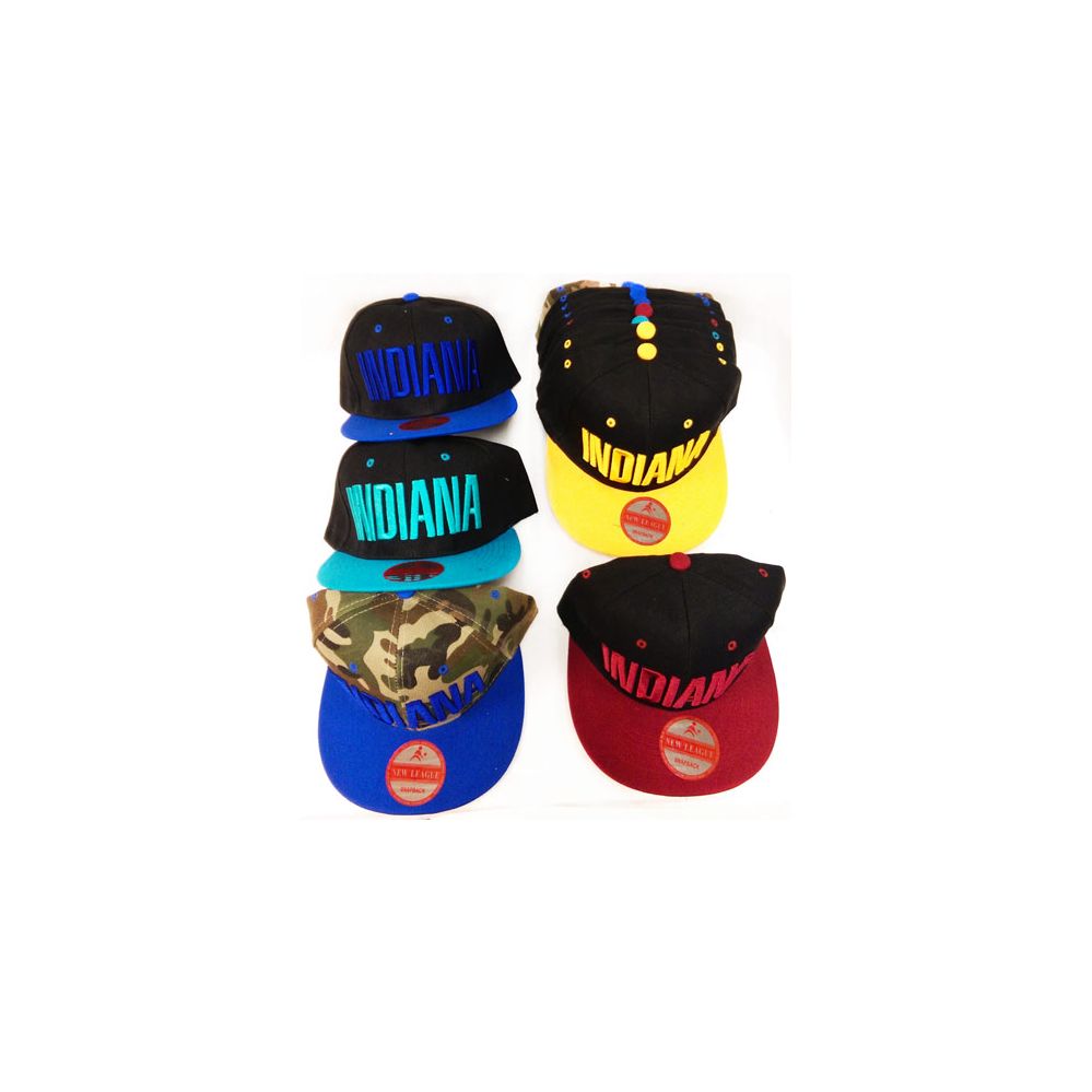 48 Pieces of Flat Bill Indiana Snap Back Hats / Caps Assorted
