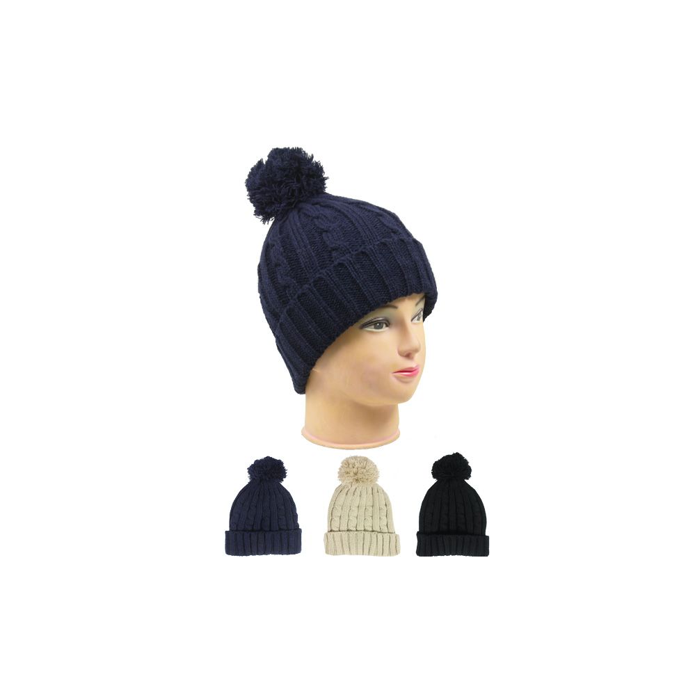 36 Pieces of Woman Winter Hat With Pom Pom In Assorted Color