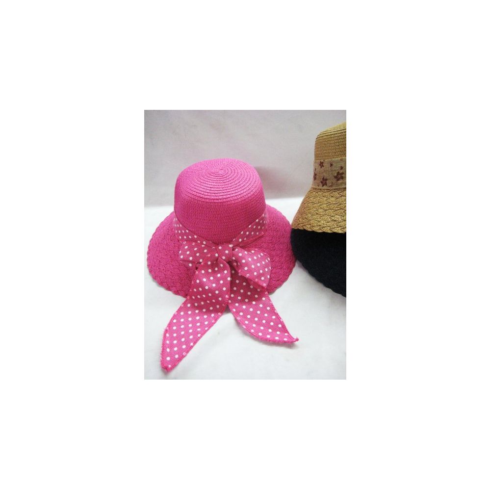 36 Pieces Ladies Polka Dot Print Bow Summer Hat Assorted Color - Sun Hats