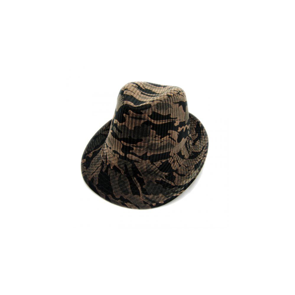 36 Wholesale Fashion Camo Print Fedora Hat Brown Color Only
