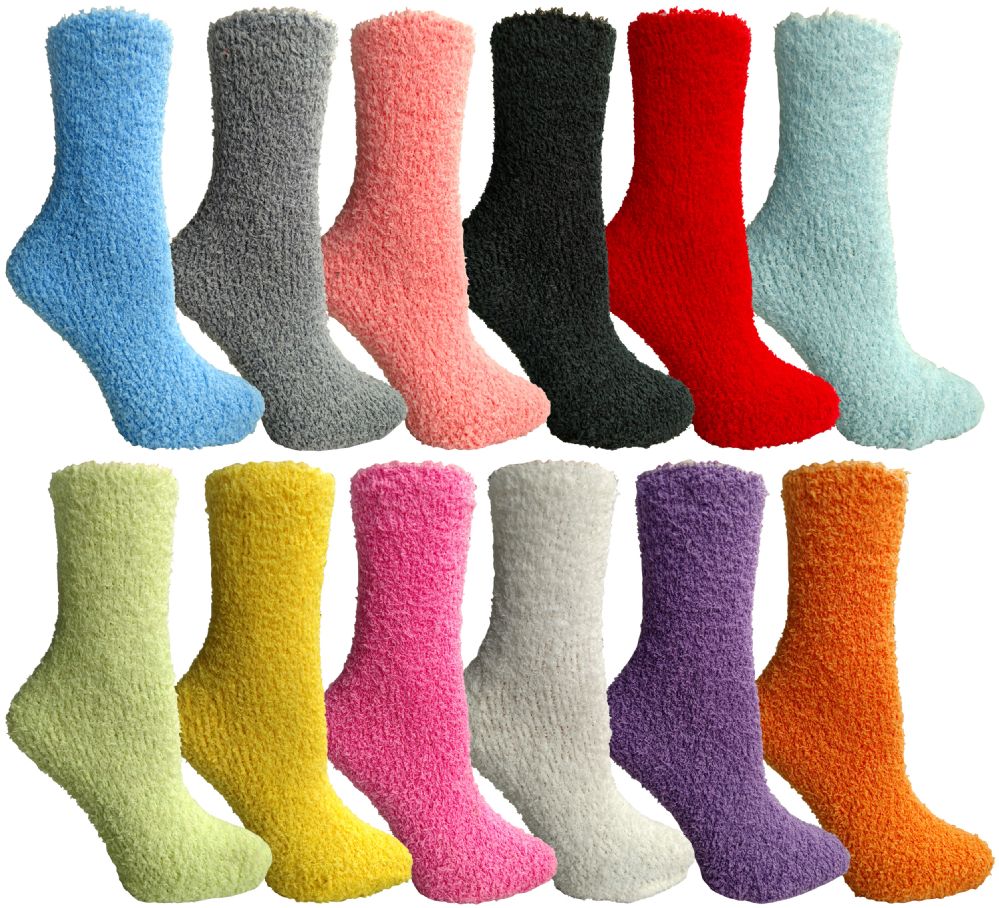 24 Pairs of Yacht & Smith Women's Solid Colored Fuzzy Socks Assorted Colors, Size 9-11