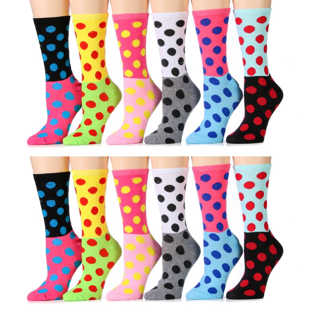Womens Polka Dot Crew Socks Size 9 11 Cotton At