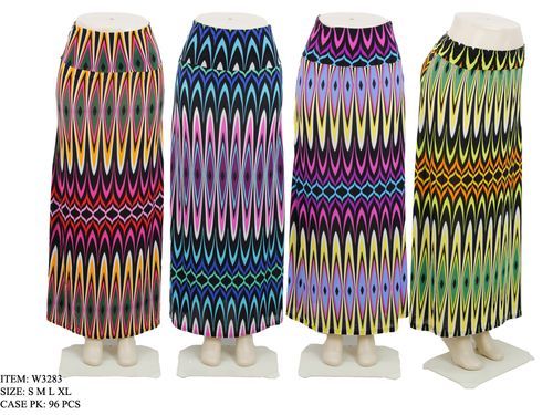 96 Wholesale Women's Long Colorful Patterned Skirt In Assorted Colors