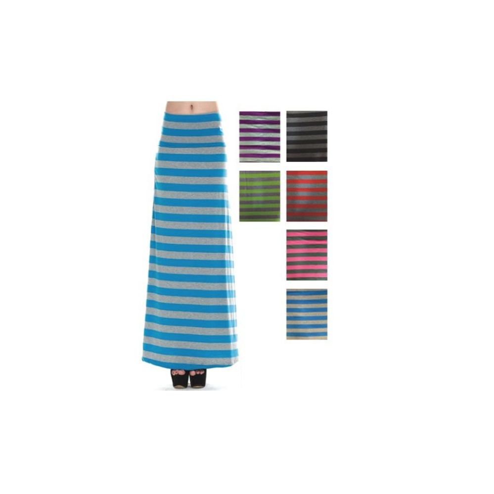 96 Wholesale Women's Long Striped Skirt In Assorted Colors