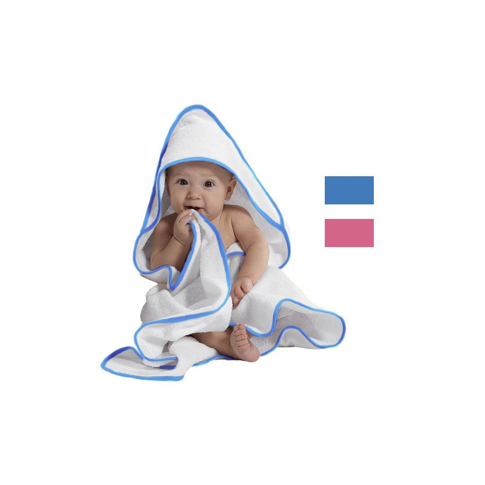 24 Pieces of Hooded Terry Cloth Baby Towel Blue Piping