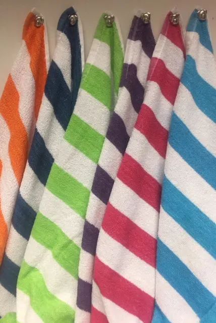 12 Pieces of Cabana Stripe 100% Beach Towels Assorted Colors Size 27 X 54
