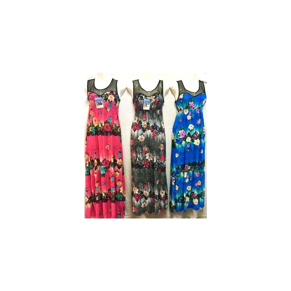 12 Pieces of Long Sun Dress Floral Print With Lace Assorted Colors