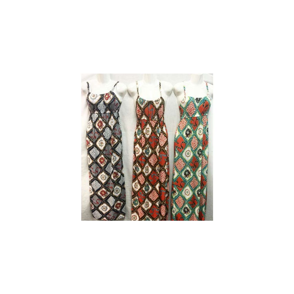 36 Pieces of Long Dress Abstract Checkered Print With Strap