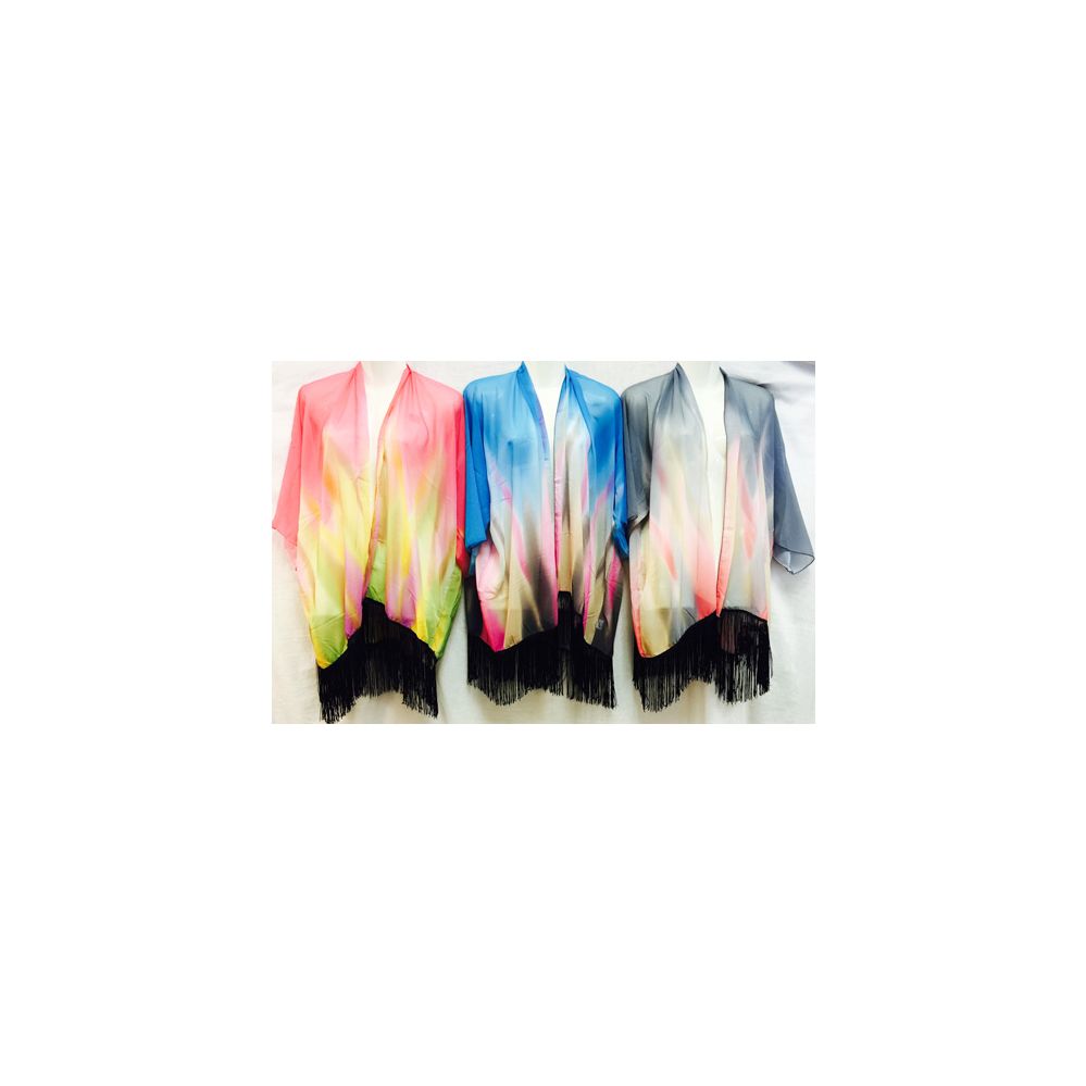 12 Pieces of Tie Dye Color Effect Beach Cover Up With Fringes