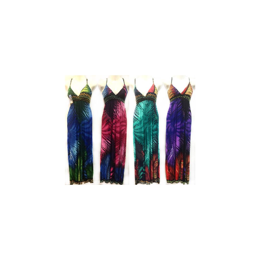 12 Pieces of Long Dress Multicolor Print With Thin Shoulder Strap