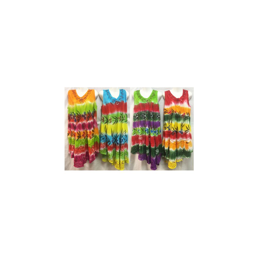 12 Pieces of Free Size Tie Dye Long Dress Embroidery & Hand Painted