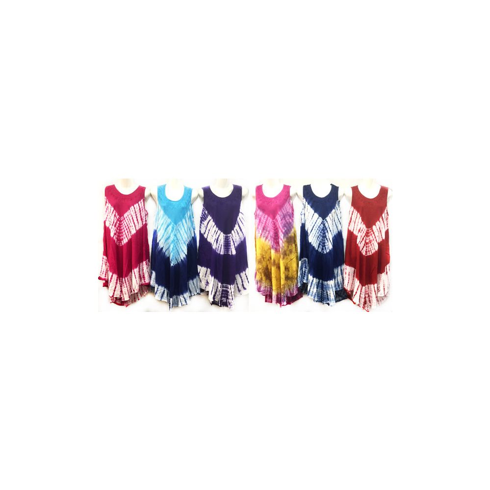 12 Pieces of Free Size Tie Dye Color Dress With Neck Embroidery