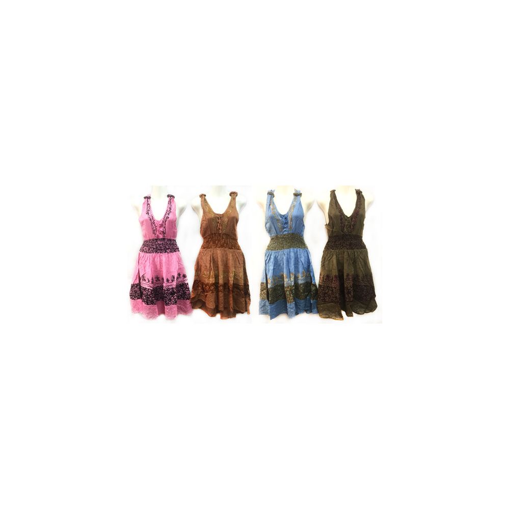 12 Pieces of Free Size Dress With Embroidery Assorted Colors