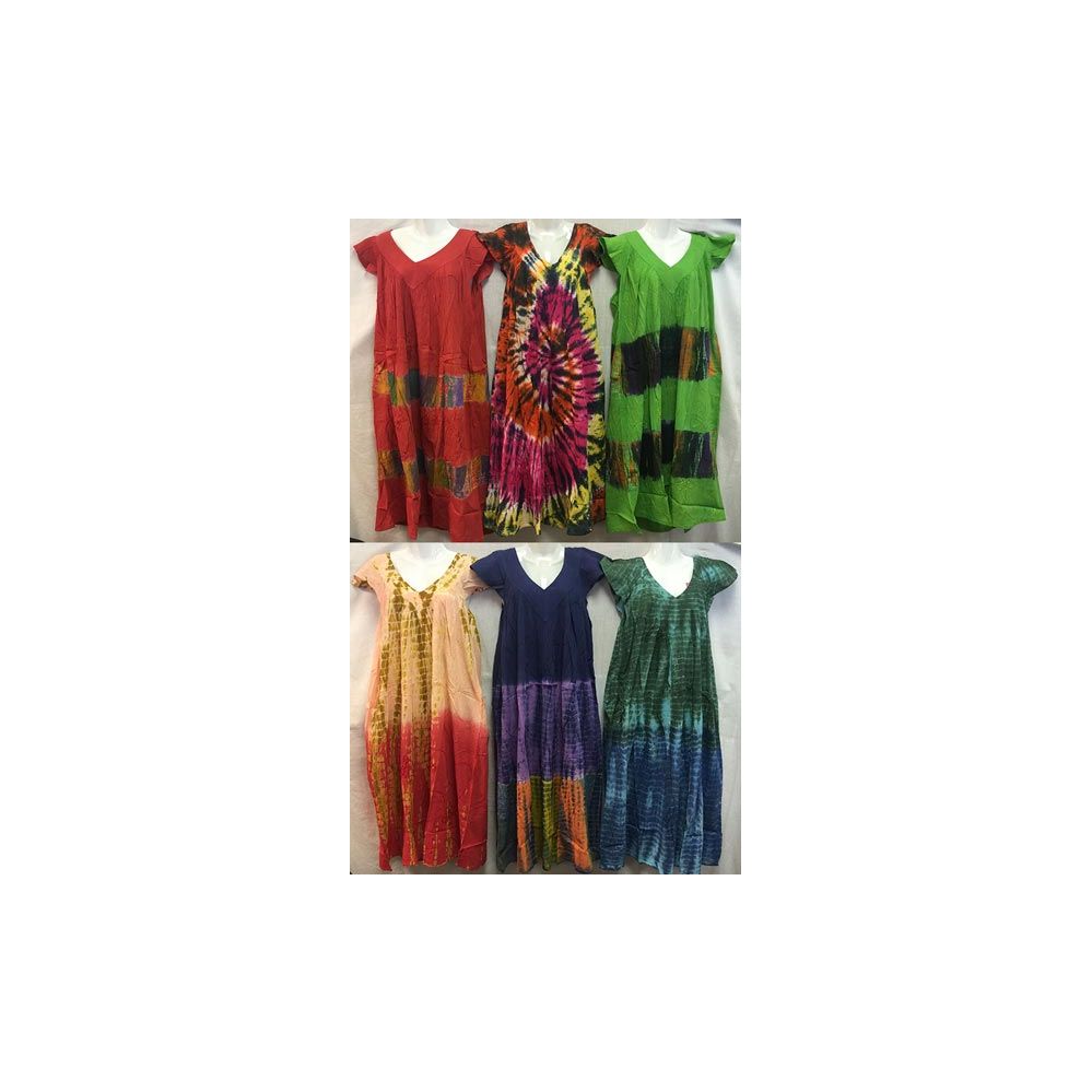 12 Pieces of Free Size Tie Dye Long Dress Ruffle Shoulder