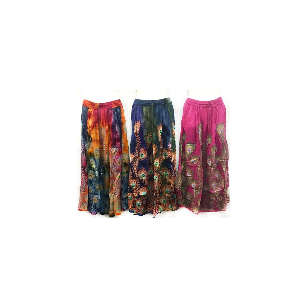 12 Pieces of Adjustable Waist Tie Peacock Print Skirt