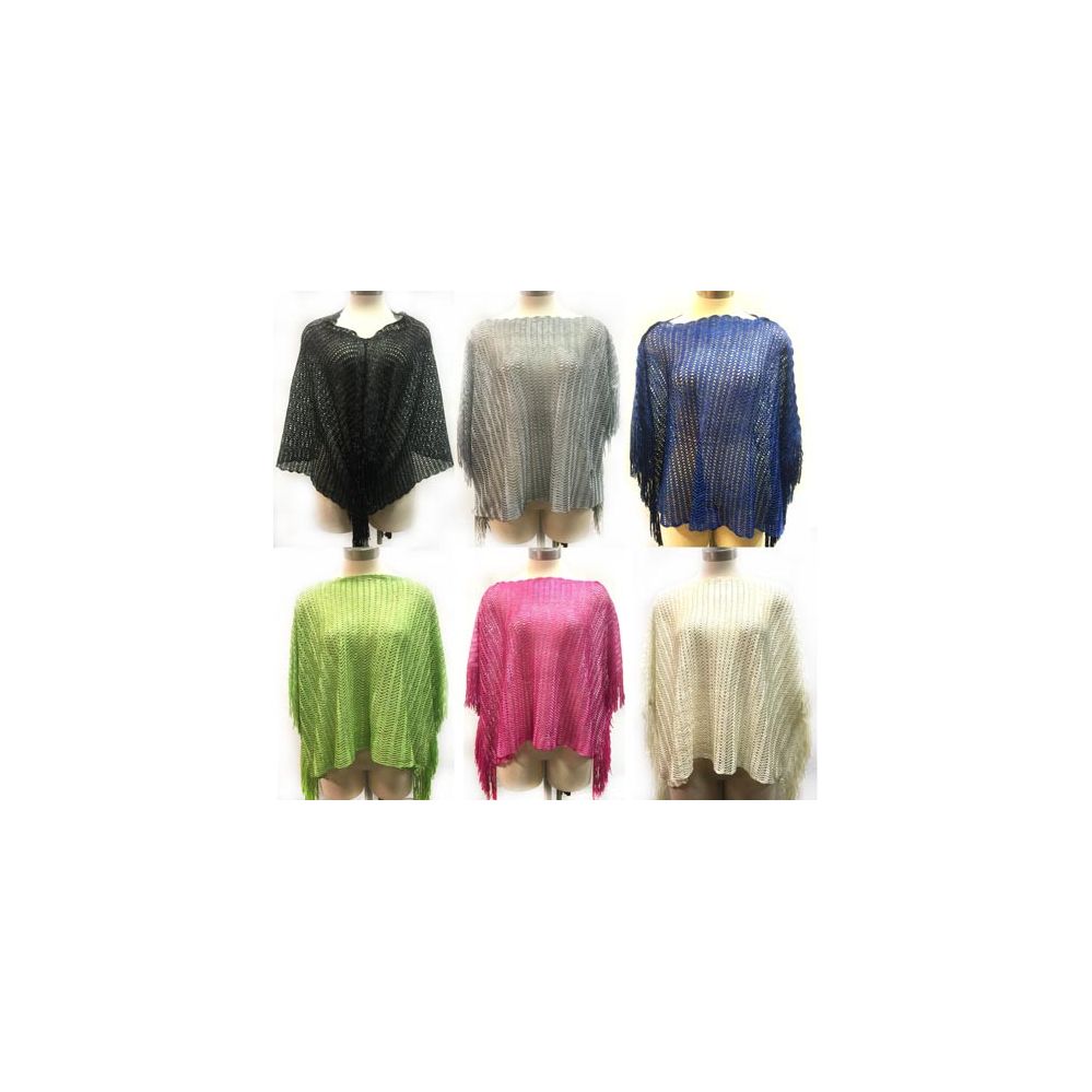 12 Pieces of Solid Color Knit Poncho With Shoulder Fringe