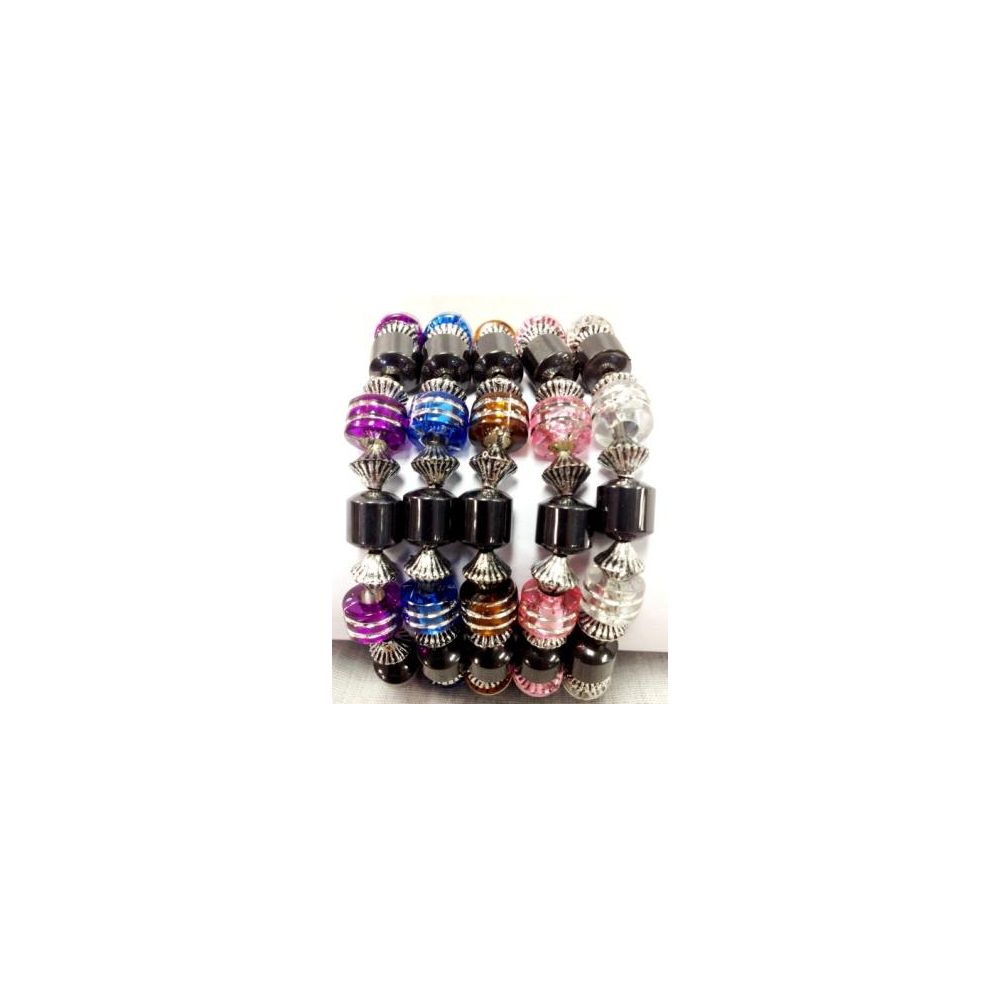 96 Pieces of Magnetic Hematite Bracelet With Clear Striped Beads