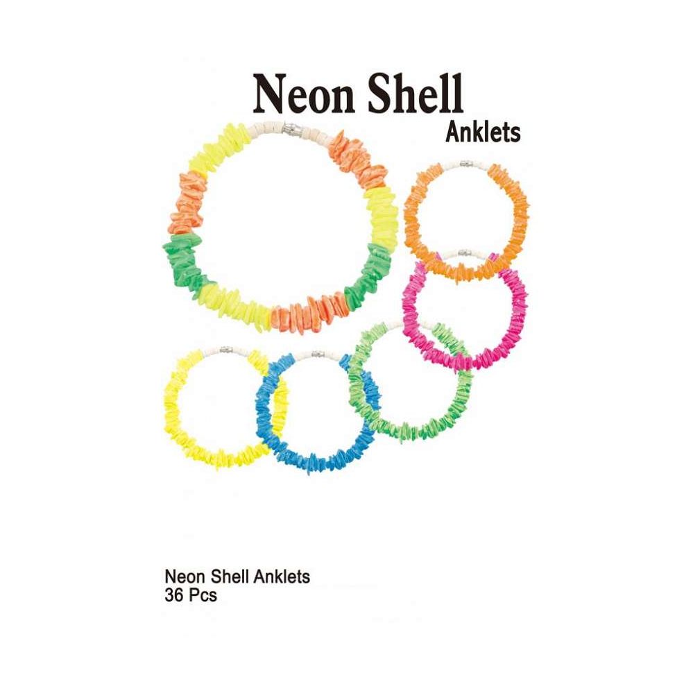 72 Wholesale Neon Shell Anklets