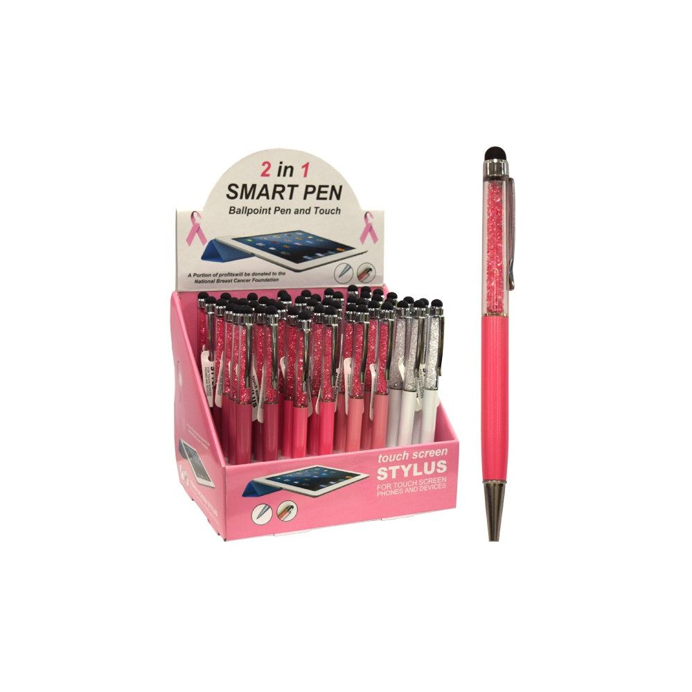 48 Wholesale Stylus Crystal Pen Display Pink