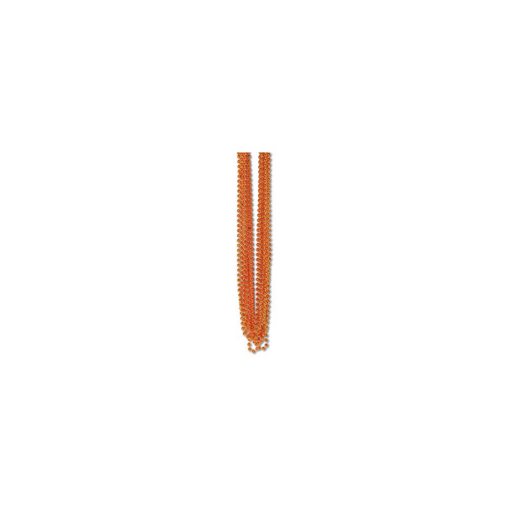 60 Pieces of 33 Inch 7mm Metallic Bead Necklaces - Orange 12ct