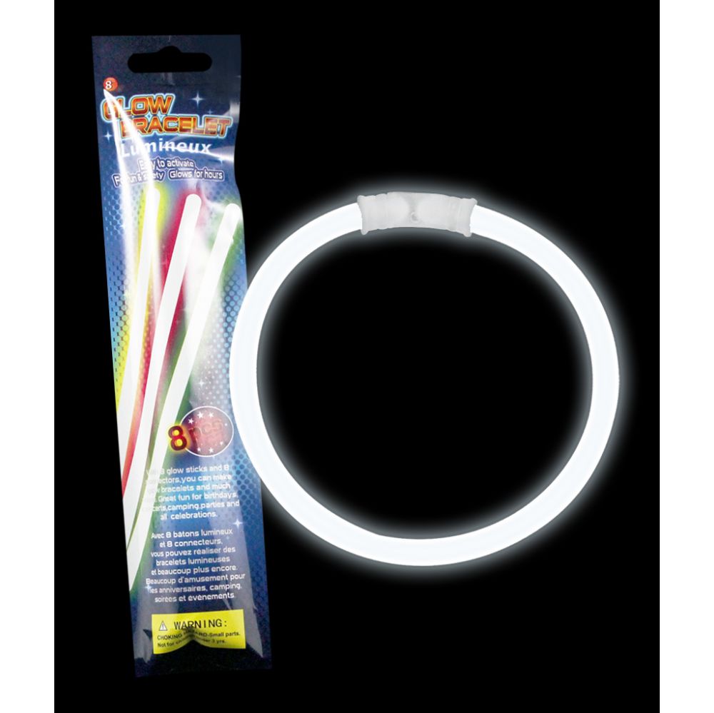 300 Pieces of 8 Inch Retail Packaged Glow BraceletS- White