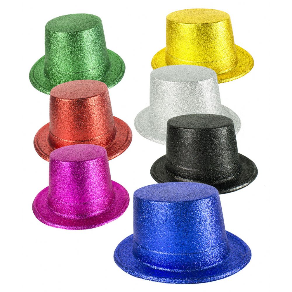 30 Wholesale Glitter Top Hats - Assorted 12ct