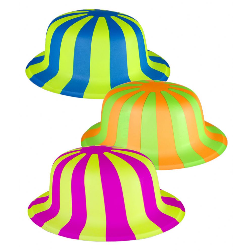 30 Wholesale Striped Neon Derby Hats - Assorted 12ct