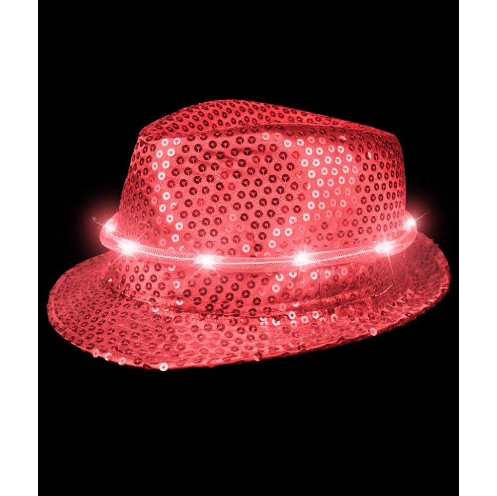 48 Wholesale Led Sequin Fedora Deluxe - Red
