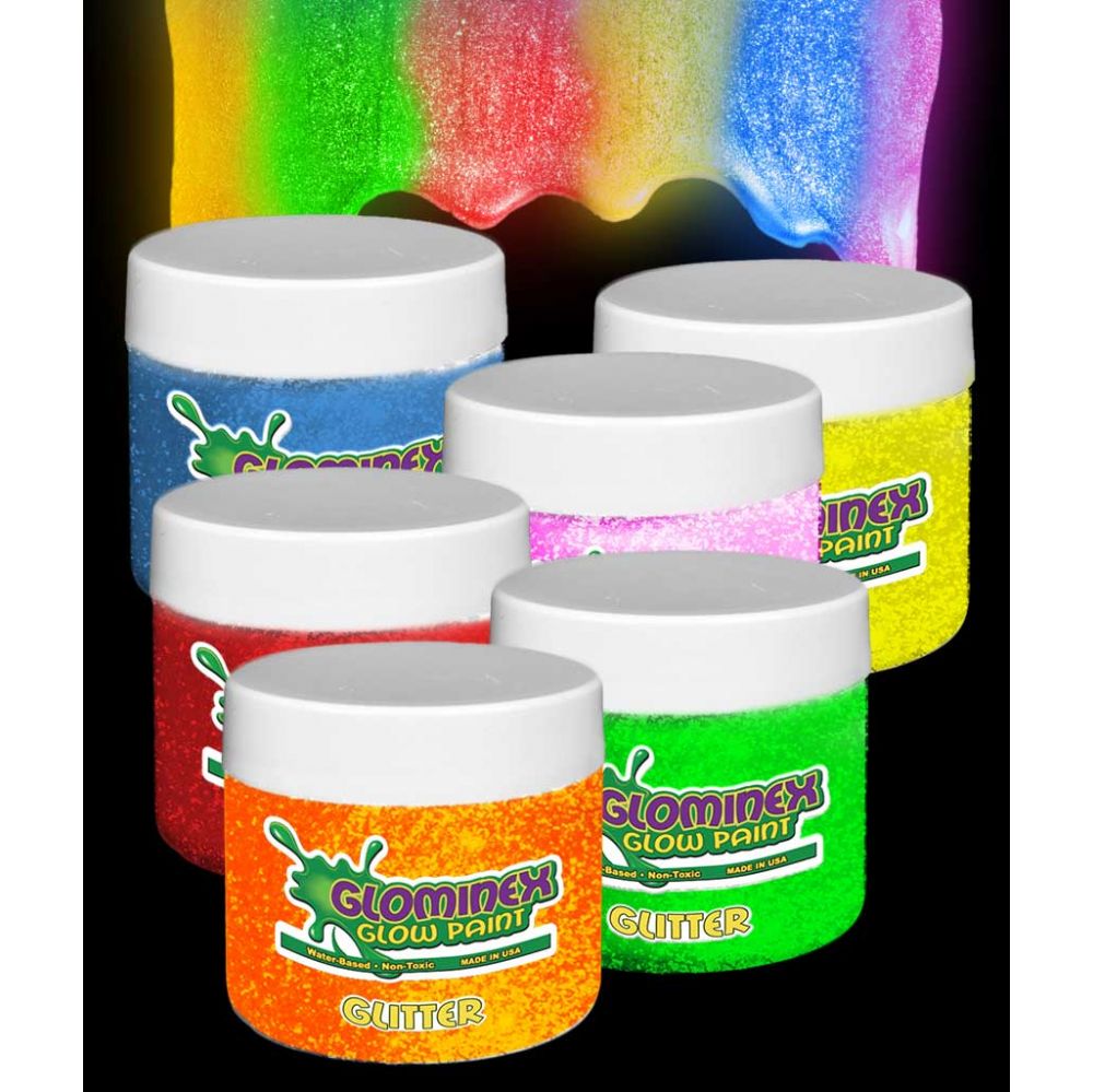 2 Wholesale Glominex Glitter Glow Paint 8 Oz Jars - Assorted - at 