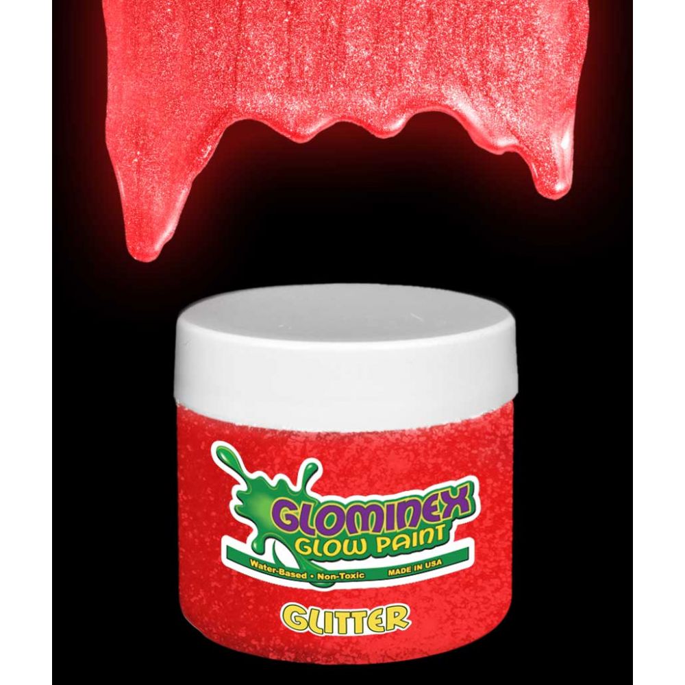 48 Wholesale Glominex Glitter Glow Paint 2 Oz Jar - Red
