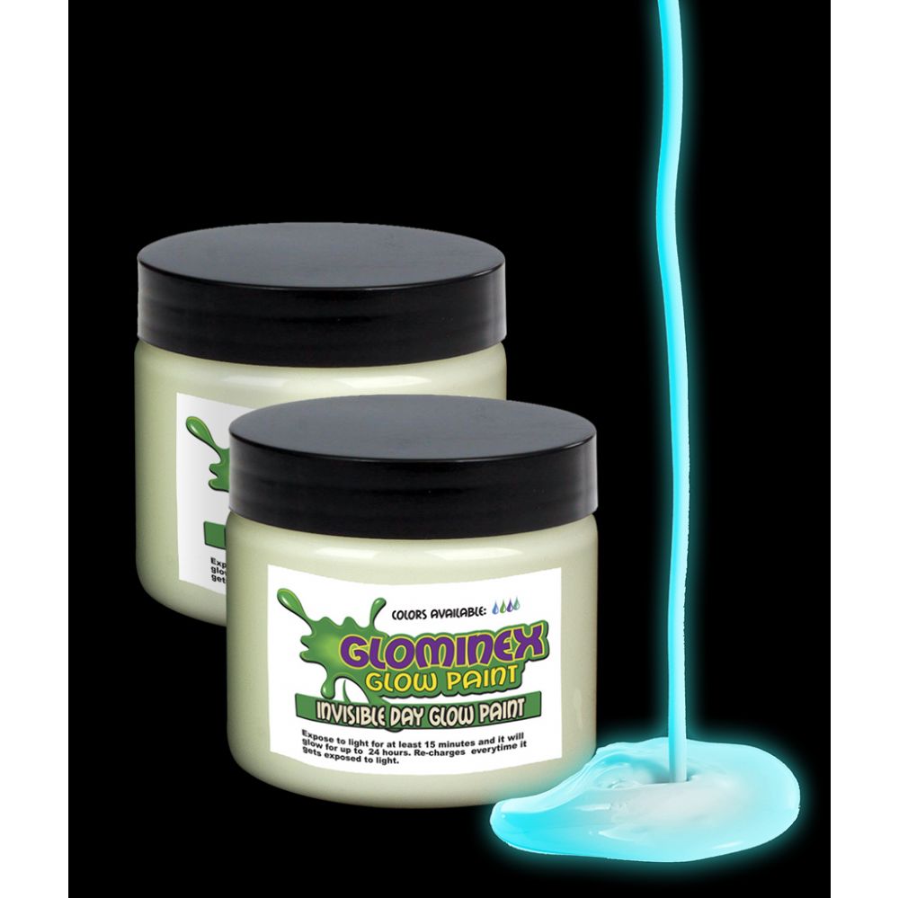 24 Wholesale Glominex Glow Paint 4 Oz Jar - Invisible Day Aqua