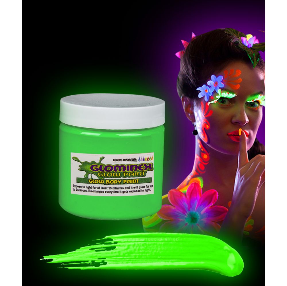 24 Wholesale Glominex Glow Body Paint 4oz Jar - Green