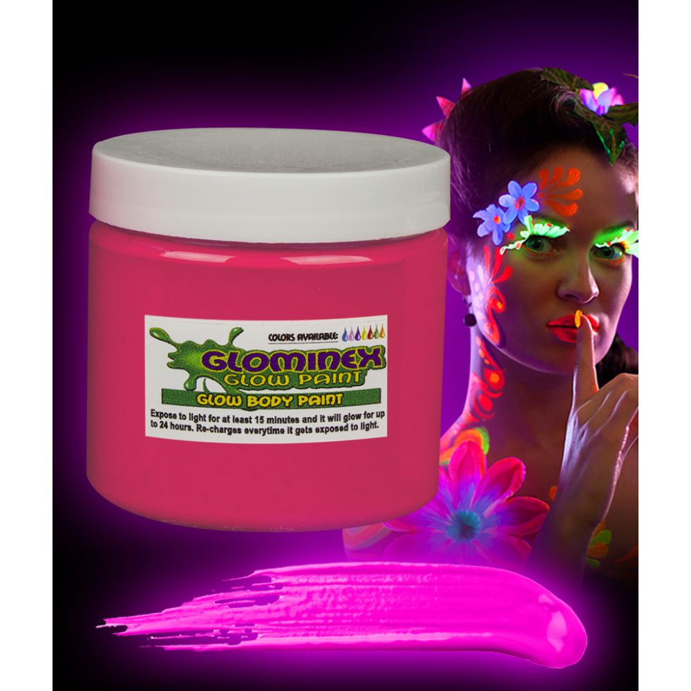 6 Wholesale Glominex Glow Body Paint 16oz Jar - Pink