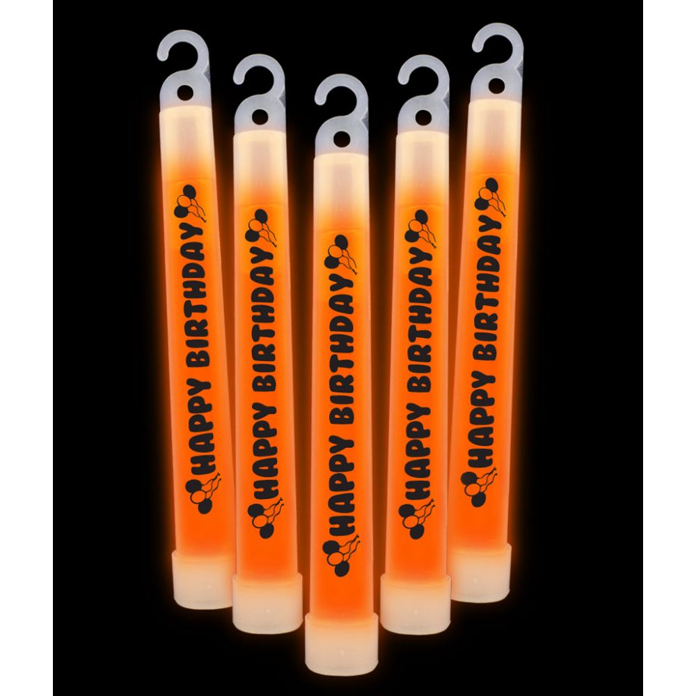 20 Wholesale 6 Inch Happy Birthday Glow StickS- Orange