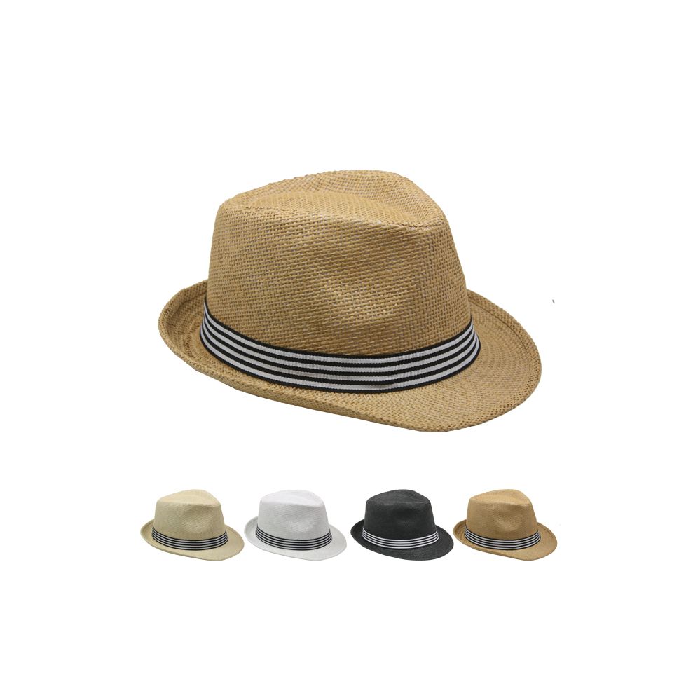 24 Pieces Adult Trilby Fedora Straw Hat Set With Strip Band Fedoras