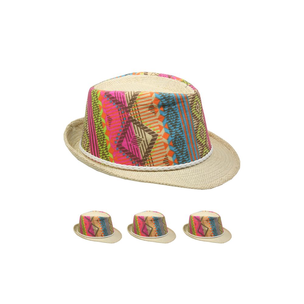 48 Wholesale Elegant Multicolor Straw Party Trilby Fedora Hat