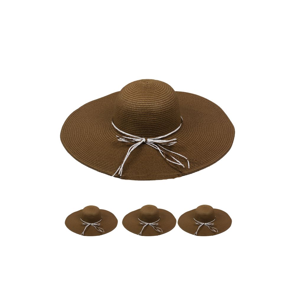 12 Wholesale Wide Brim Floppy Brown Straw Hat at