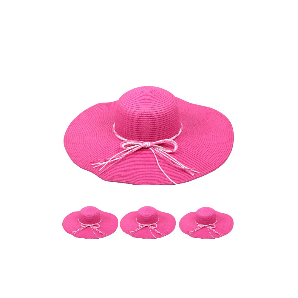24 Wholesale Pink Woman Floppy Summer Straw Hat